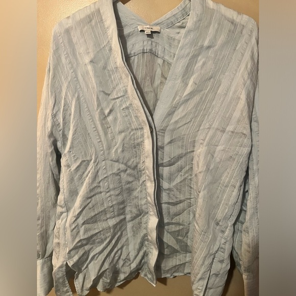 Vince Tonal Stripe V-Neck Blouse Mint drape sheer medium chic boho drape - Picture 7 of 8